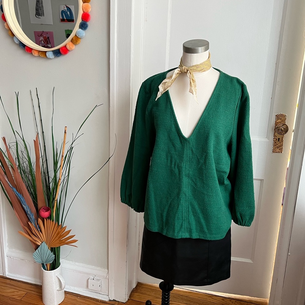 NWT Madewell emerald green billowed sleeve top